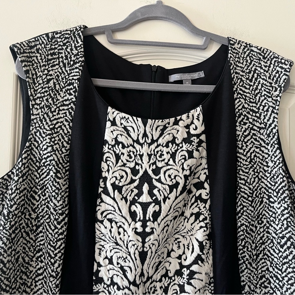 NY Collection Black and White Sleeveless Patterned Dress Women’s Size 2X - Picture 4 of 15